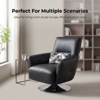 Fauteuil pivotant moderne en similicuir noir, fauteuil d'appoint rembourré avec base en acier inoxydable, fauteuil de détente pour la maison