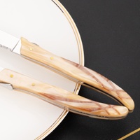 Maßgefertigtes Wiederverwendbares Original Kaffeebraunes Edelstahl Spiegelpoliertes Steakmesser Essgabel Modern Minimalistisch