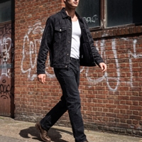 Blouson en jean streetwear haut de gamme avec imprimé lettres, noir délavé, coupe ample et épaisse, réversible, respirant, pour homme, hiver, style camionneur