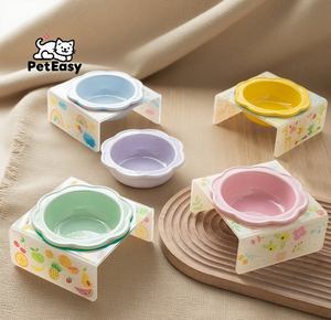 2025 diskon besar dudukan akrilik berbentuk bunga Anti-tip hewan peliharaan kucing dan anjing penggunaan ganda keramik mangkuk Tunggal - Product Image 1