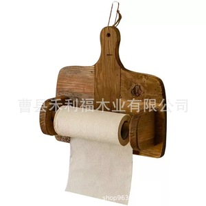 Solid Wood Wall Mounted Toilet <b>Paper</b> Holder <b>Kitchen</b> Towel Rack Storage Organizer Rectangle Shape Multifunctional Decorative Rack - Product Image 5