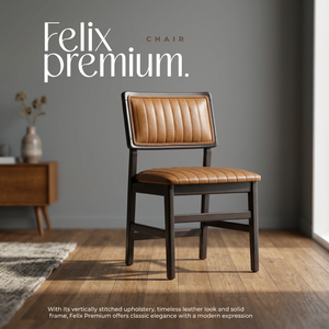 Brown Leather Upholstered Foam Filled Dining <b>Chair</b> Solid Wood Frame Tufted <b>Back</b> Seat Scandinavian Modern Style for Home Hotel - Product Image 2