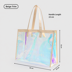 Custom Logo Fashion Transparent Pvc Holographic Reusable Laser Beach <b>Bag</b> Iridescent Colorful Pvc Tote <b>Bag</b> - Product Image 3