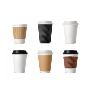 Tek kullanımlık 6oz 7oz 8oz 12oz tek çift dalgalanma duvar kahve kağıt bardaklar sıcak içecekler için