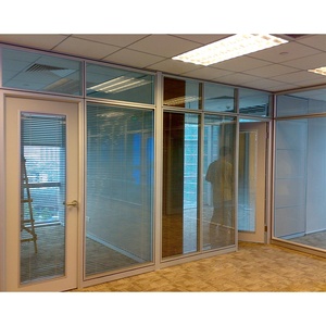 Divisor de Pared para <span class=keywords><strong>Oficina</strong></span>, 2021, Doble Vidrio Templado, Marco de Aluminio, con Persiana Extraíble - Product Image 1
