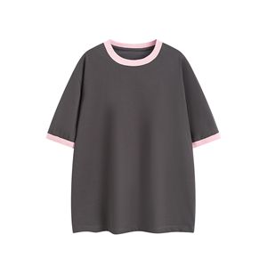 Marque hommes 100% coton été américain lourd 250G décolleté contraste couleur Design Jersey court loisirs pour Couples T-Shirt - Product Image 5