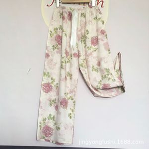 Pijama para damas en verano, talla grande, <span class=keywords><strong>pantalones</strong></span> sueltos y largos, adecuado para mujeres embarazadas, peso ligero, estilo de pierna ancha - Product Image 4