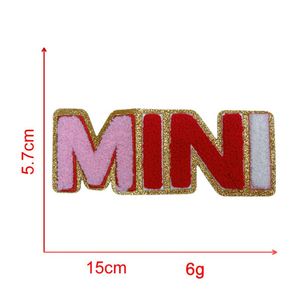 New <b>Hot</b> <b>Pink</b> Big Size Iron on Chenille Embroidered Gold Edge Mama Mini Letter Patch for T-shirt Hoodies - Product Image 5