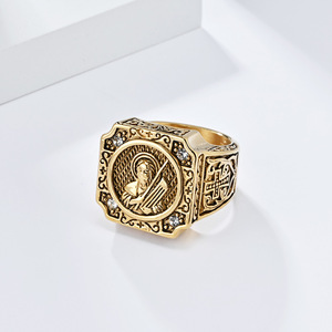 แหวนผู้ชายสไตล์เรโทรลายกากบาทสีทองดำ วัสดุเหล็ก ฮิปฮอป พังก์ ของขวัญเครื่องประดับนิ้วโป้ง - Product Image 4