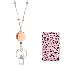 Cross-border gift company, luxury gift beaded necklace, gold retractable easy-pull buckle, embossed <b>ID</b> card UV card <b>holder</b> - Product Image 5