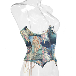 Stunning <b>Peach</b> Skin Digital Print Corselet with 13 Bones for Waist Training - Product Image 1