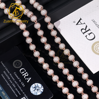 Chaîne cubaine en argent 925 personnalisée pour bijoux hip-hop, avec breloques bling et moissanite VVS, style chaîne à billes glacée