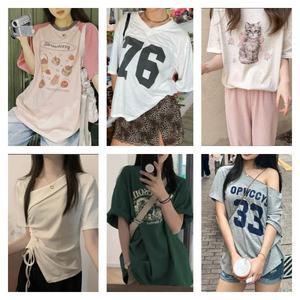 New Wholesale Low Price Apparel Stock Summer Women Men Unisex Tshirt Women Short Sleeve Top Used <b>Clothes</b> - Product Image 3