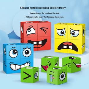 Gioco Educativo Transfrontaliero <span class=keywords><strong>per</strong></span> <span class=keywords><strong>Bambini</strong></span>: Mini Cubo Magico con Blocchi <span class=keywords><strong>di</strong></span> Costruzione in Plastica, Gioco da Tavolo Interattivo con Espressioni Divertenti e Faccine Sorridenti - Product Image 4
