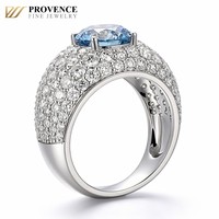 Bague de fiançailles de luxe en or blanc 10K avec diamant de laboratoire certifié IGI, taille brillant rond 3 carats, bleu vif fantaisie, ensemble de bagues empilables