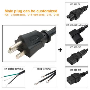 Американский сетевой кабель NEMA 5-20P (штекер) 20А 250В на IEC320 C13 15А 125В, провод 14AWG, 3-контактный, для бытовой техники - Product Image 5