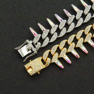 Hip Hop Full Thorned Colored <b>Cuban</b> <b>Chain</b> Bracelet New Nightclub Bracelet Tanjing - Product Image 4
