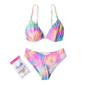 Set bikini HDJ con stampa tie-dye multicolore, reggiseno push-up, slip a vita alta, costume da bagno da donna, set da 2 pezzi - Product Image 1