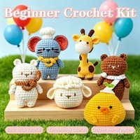 Kit de crochet pour petits animaux au design original, ensemble de fil de coton, crochets à crochet pour débutants, cadeau fait main Herway