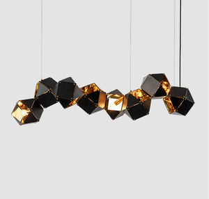 Rectangulaire ligne forme lustre suspension lampe multi têtes noir brillant or pendentif lumière - Product Image 2