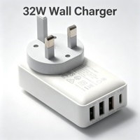 Chargeur mural fin OEM ODM 32W PD 20W QC18W GaN 4 ports rapide 3 USB-A 1 USB-C Adaptateur secteur 4 en 1 pour iPhone Samsung Android