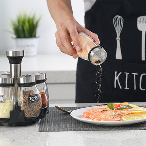 Support à épices rotatif en gros avec 6 bocaux en verre, 360°. Organisateur rotatif pour comptoir de cuisine, récipients hermétiques avec couvercles en acier - Product Image 2