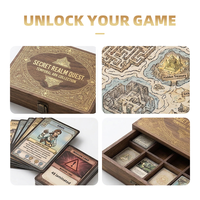 Jeu de société RPG de luxe personnalisable avec étui de rangement en carton, composants à texture lin et jeu de cartes éducatif