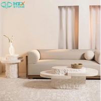 HZX Vente en gros de table d'appoint moderne en travertin, fibre de verre et marbre de qualité supérieure, pour chambre, chevet ou table basse, avec plateau sur socle
