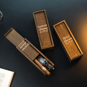 Portable Wooden Cigar <b>Box</b> Rectangular 6.35cm Engraved Solid Wood Packaging For <b>Groomsmen</b> Gift - Product Image 2