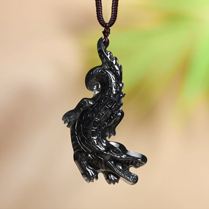 Pendentif en jadeite naturelle de qualité A, en forme de phénix, en trois dimensions, avec pierre de jadeite de qualité glace, motif crocodile. - Product Image 3