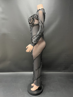 Robe de soirée longue à manches longues en strass transparents, noire et scintillante, pour femmes, taille plus, de la marque Novance Y5983, pour les événements formels