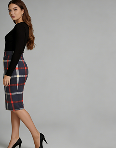 Falda lápiz vintage a cuadros para mujer - Falda elástica de cintura natural, ajustada al cuerpo, hasta la rodilla, ideal para la oficina - Product Image 4