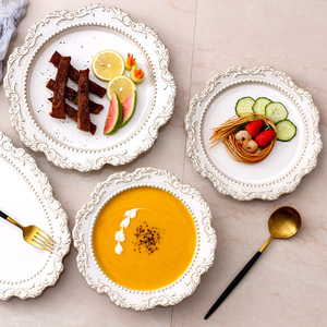 ชุดจานชามเซรามิกสไตล์ศาลแนววินเทจสไตล์<span class=keywords><strong>ฝรั่งเศส</strong></span>สำหรับ<span class=keywords><strong>อาหาร</strong></span>ตะวันตก-ชุดประกอบด้วยจานจานซุปชามและถ้วย - Product Image 1