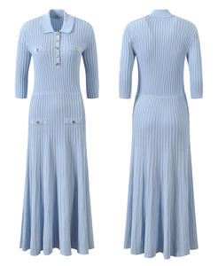 <span class=keywords><strong>Abito</strong></span> in <span class=keywords><strong>Maglia</strong></span> <span class=keywords><strong>Blu</strong></span> a Mezza Manica Lunghezza Midi per Donna - Product Image 5