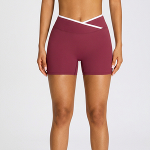 Syf Cross Back High Waist <b>Yoga</b> Shorts Fitted Solid Color Polyester Women's Fitness Apparel Elastic Waist Seamless - Product Image 1