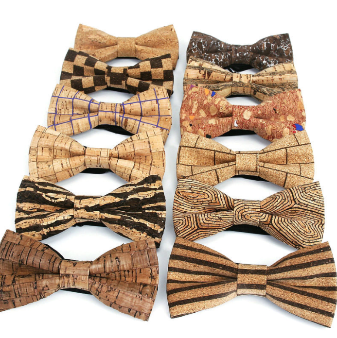 Men's cork original wooden wedding bow tie gift box