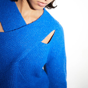 Ladies Glitter Ribbed Knitted Jumper Irregular Wrap V Neck Double Hollow Cut Out Shoulder Oversized <strong>Grunge</strong> Knit <strong>Top</strong> - Product Image 4