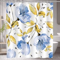 Rideau de douche floral moderne, fleurs colorées, marguerites, coquelicots, feuilles - Polyester, imperméable, résistant à la moisissure, décoration de salle de bain