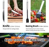 Ensemble d'ustensiles de barbecue en acier inoxydable résistant à la chaleur, facile à nettoyer, comprenant spatule, fourchette, pinces, couteau et brochettes, pour le camping et les activités de plein air, 3/9/20 pièces
