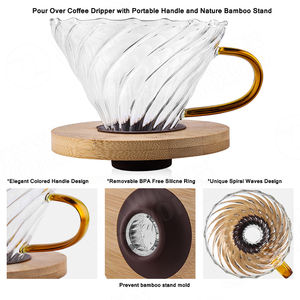 Máy Pha Cà Phê Đổ Qua, Bộ Máy Pha Cà Phê Nhỏ Giọt Thủ Công Mini Cầm Tay Có Giá Đỡ Nhỏ Giọt Cà Phê Thủy Tinh Giá Đỡ Bằng Gỗ, Cà Phê Thủy Tinh - Product Image 6