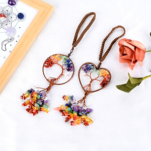 Wholesale 7 Chakra Natural <b>Crystal</b> Chips Tree of Life Keychain Handmade Heart Round <b>Crystal</b> Hanging for Healing Gift - Product Image 4