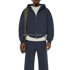 Sweat à capuche zippé vierge en éponge française de haute qualité sweat à capuche court personnalisé lourd sweat à capuche zippé en coton surdimensionné pour hommes - Product Image 4