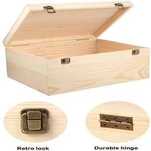 Extragroße Unbehandelte Holzbox mit Scharnierdeckel und 2 Frontverschlüssen - Product Image 2