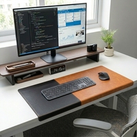 Tapis de bureau réversible en feutre et cuir, tapis de souris surdimensionné double face avec zones de séparation textiles, idéal pour cadeau d'entreprise
