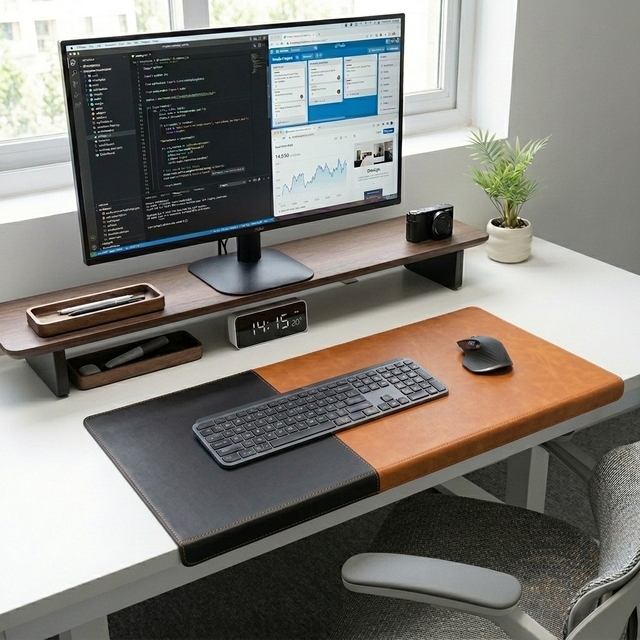 Felt & Leather Reversible Desk Mat Double Sided Oversized Mouse Pad Textile Partition Zones for Corporate Gift