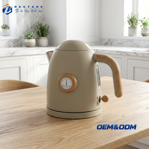Wood Grain Electric Kettle 1.0L Retro Stainless Steel Water Kettle Vintage <b>Kitchen</b> <b>Appliance</b> with LED Indicator - Product Image 1