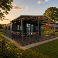 Maison préfabriquée modulaire extensible avec véranda, toit et porte coulissante en verre, villa préfabriquée portable pour ferme ou jardin