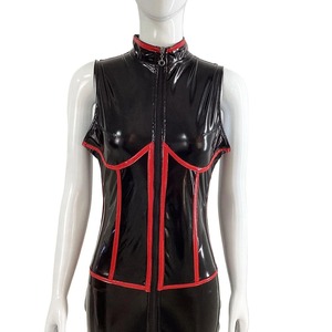 MOGlovers Combinaison Sexy Sans Manches pour Femme, Style Punk Rock Érotique, <span class=keywords><strong>en</strong></span> PVC Noir Effet Cuir et <span class=keywords><strong>Latex</strong></span>, avec Rayures Rouges, pour Danse Jazz, Vente <span class=keywords><strong>en</strong></span> Gros - Product Image 5