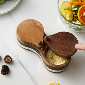 Casa naturale legno di Acacia 2 in 1 Sugar Keeper condimento in legno sale sale scatola cantina con coperchio - Product Image 1