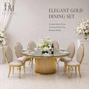 Table de banquet de mariage ronde personnalisée en acier inoxydable doré avec base en ruban torsadé et plateau en verre trempé miroir - Product Image 1